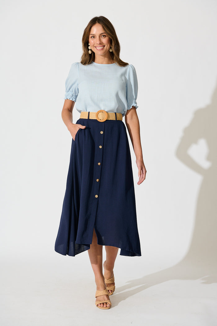 Fawn Maxi Skirt with Belt in Navy full length