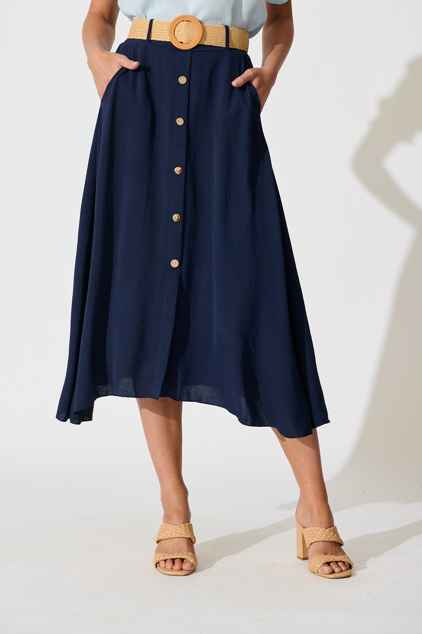 Fawn Maxi Skirt with Belt in Navy front