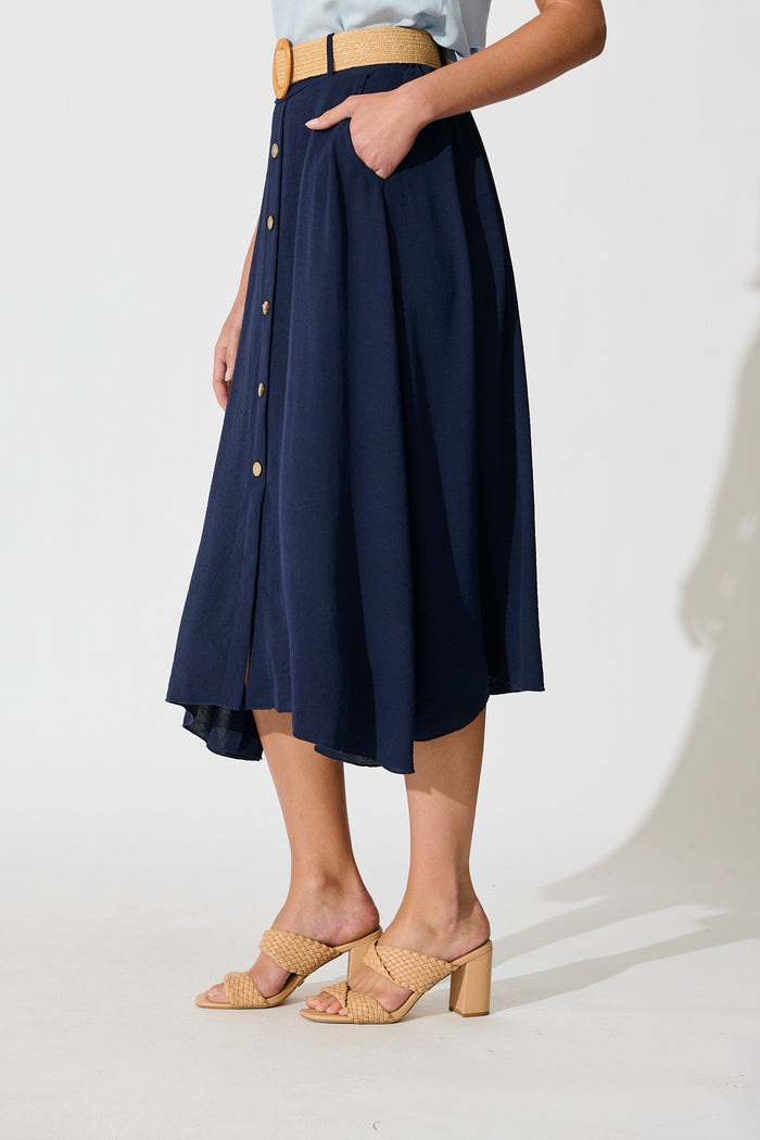 Fawn Maxi Skirt with Belt in Navy side
