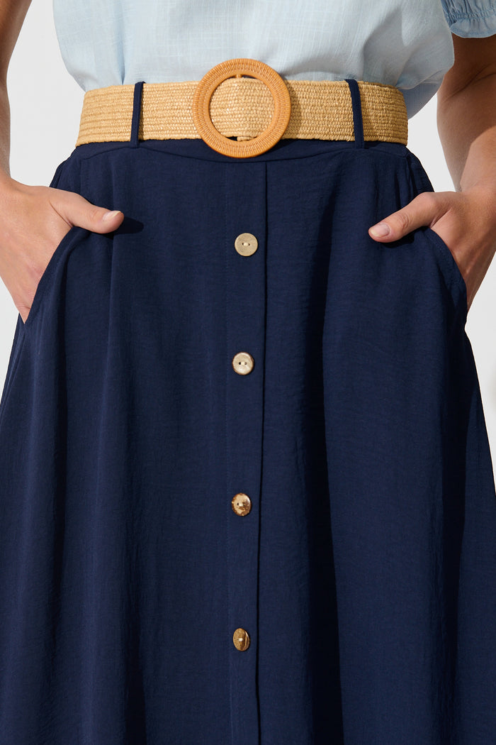 Fawn Maxi Skirt with Belt in Navy detail