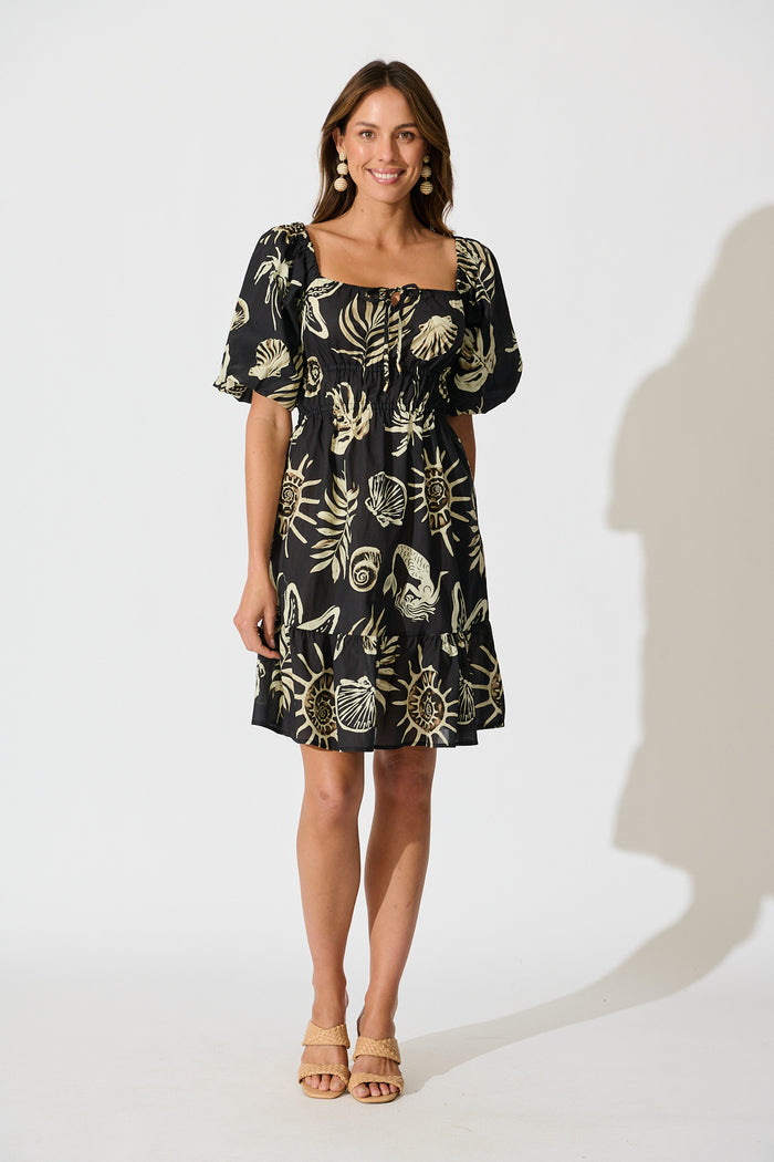 Andretta Dress in Black and White Sea Shell Cotton full length