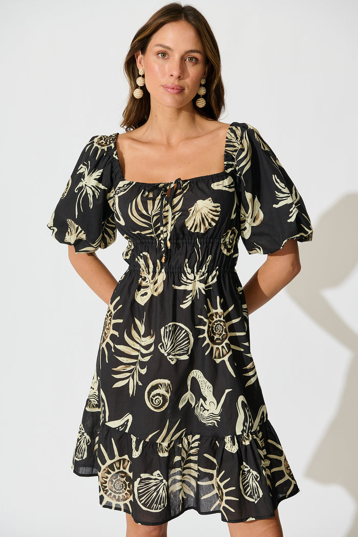 Andretta Dress in Black and White Sea Shell Cotton front