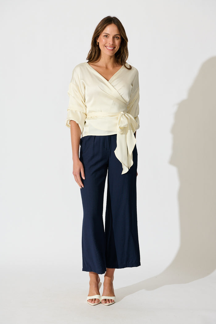 Satin Luxe Wrap Top in Ivory full length