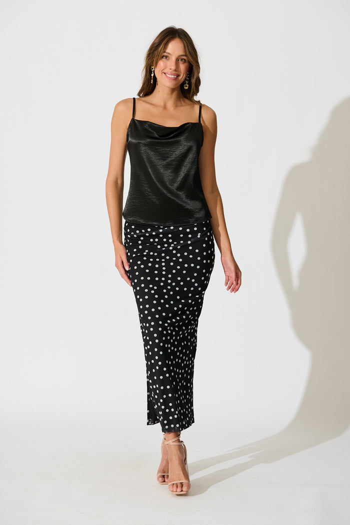 Satin Allure Cami Top in Black full length