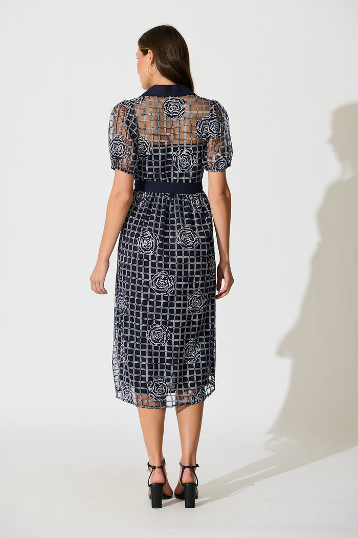Almada Midi Shirt Dress in Navy Organza Floral back