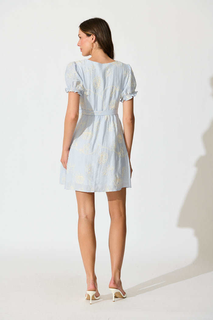 Nera Wrap Dress In Blue Floral Embroidery back