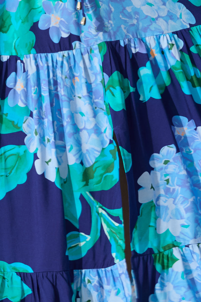 Danielle Midi Dress in Blue Floral fabric