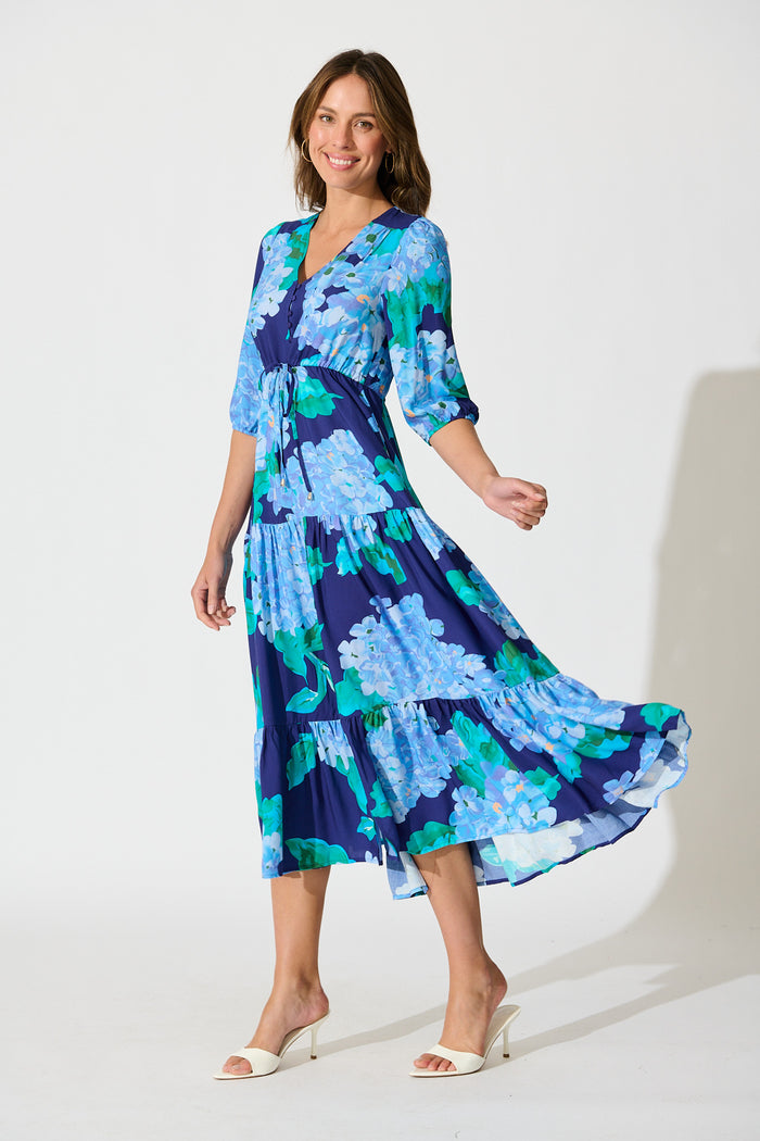 Danielle Midi Dress in Blue Floral side