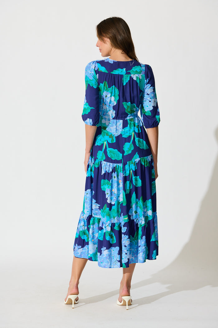 Danielle Midi Dress in Blue Floral back