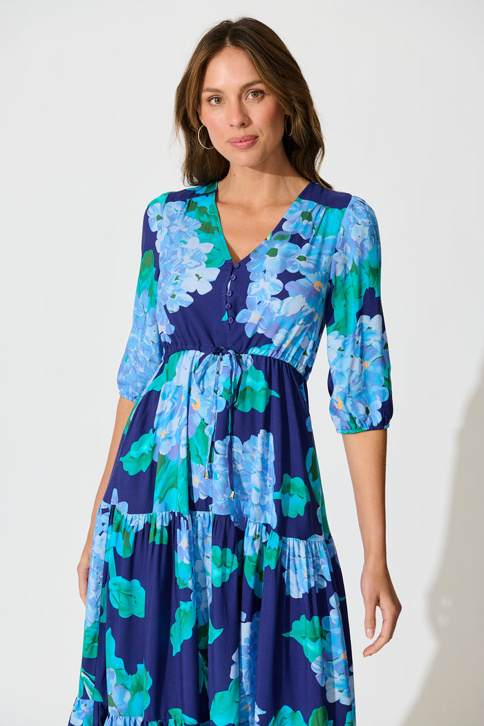 Danielle Midi Dress in Blue Floral front