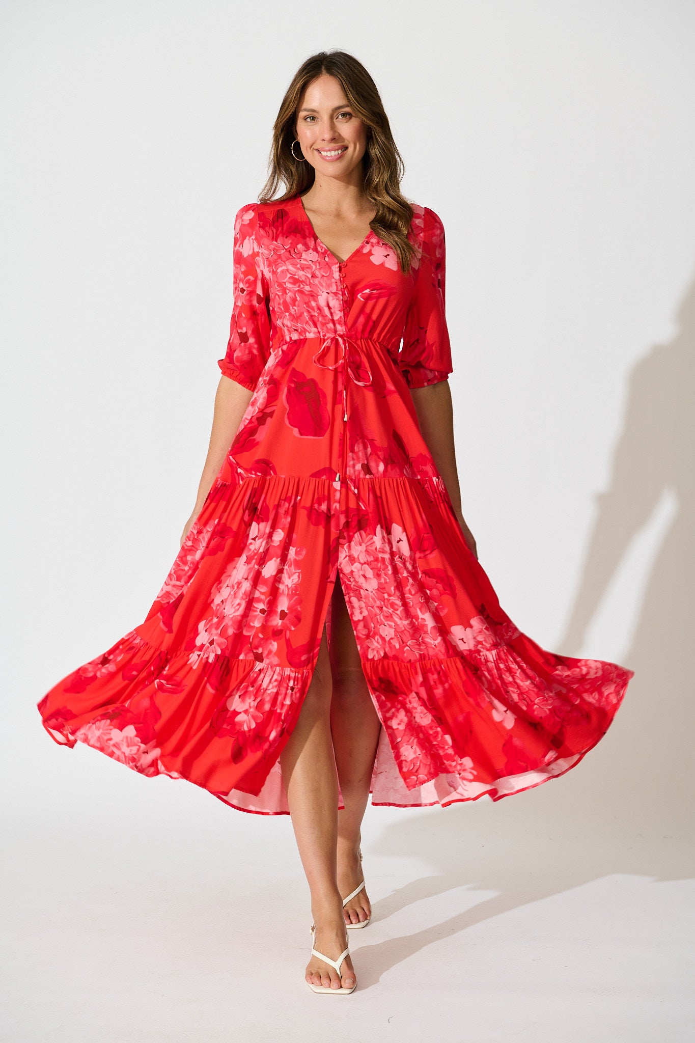 Danielle Midi Dress in Red Floral full length
