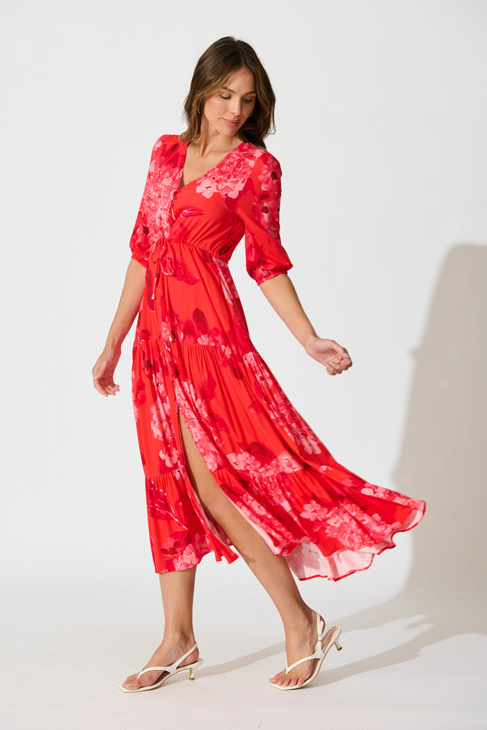 Danielle Midi Dress in Red Floral side