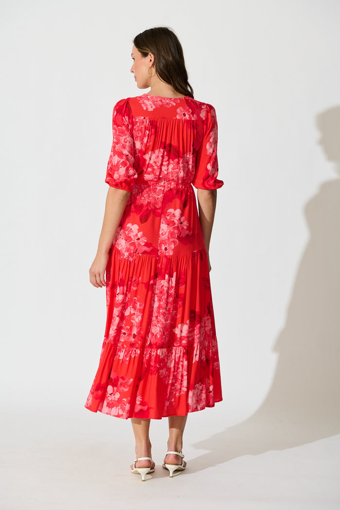 Danielle Midi Dress in Red Floral back