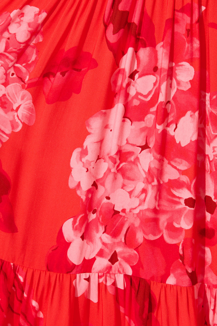 Danielle Midi Dress in Red Floral fabric