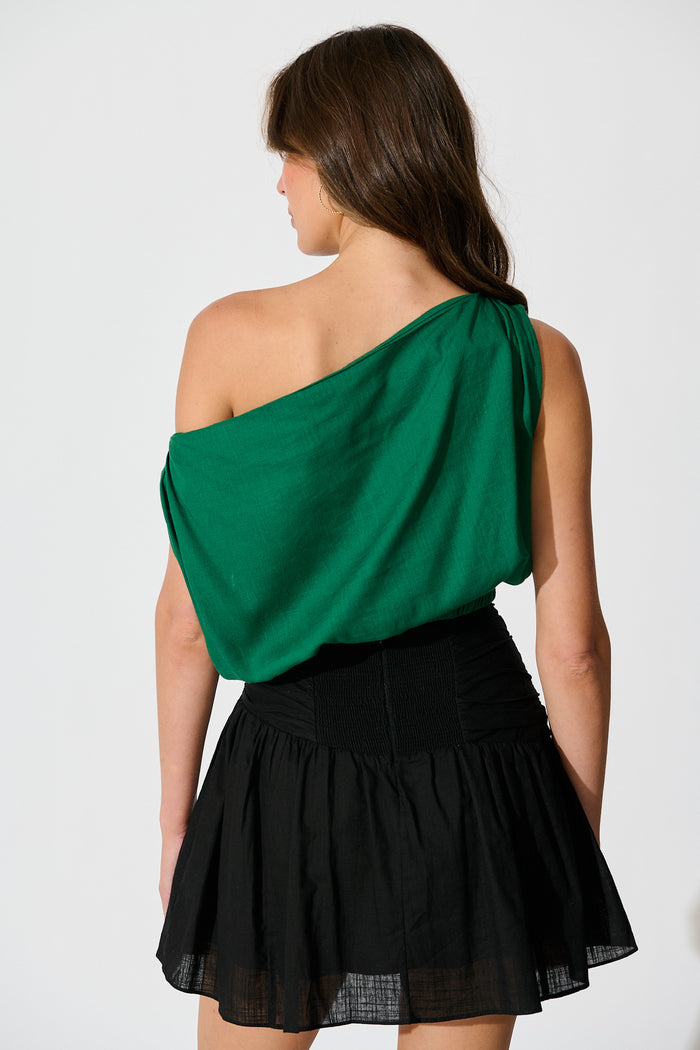 Lucille Off Shoulder Top In Emerald Cotton Linen back