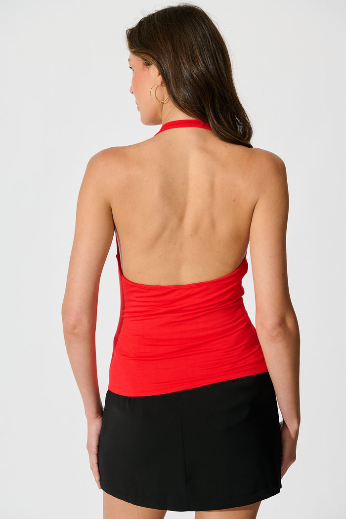 Nadalia Halter Neck Top in Red back