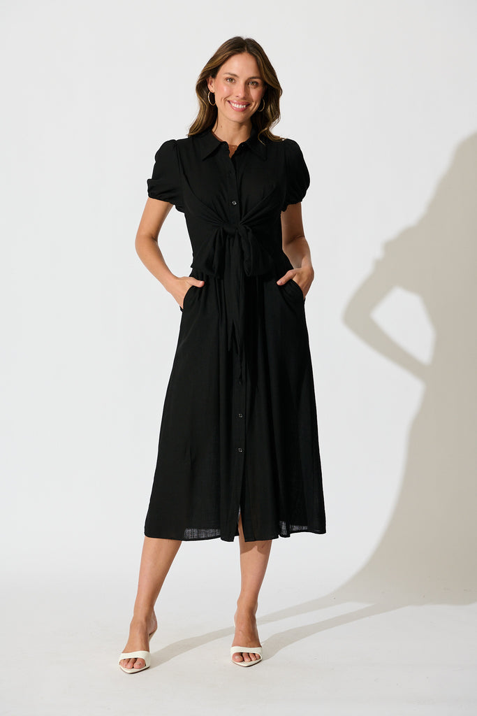 Lioda Midi Shirt Dress in Black Linen Blend | St Frock Lioda Midi Shirt Dress in Black Linen Blend | St Frock