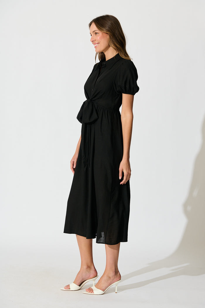 Lioda Midi Shirt Dress in Black Linen Blend side