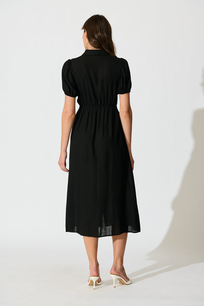 Lioda Midi Shirt Dress in Black Linen Blend | St Frock Lioda Midi Shirt Dress in Black Linen Blend | St Frock