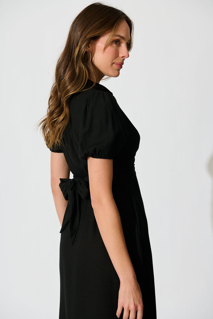 Lioda Midi Shirt Dress in Black Linen Blend