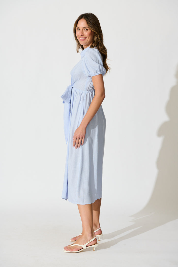 Lioda Midi Shirt Dress in Light Blue Linen Blend