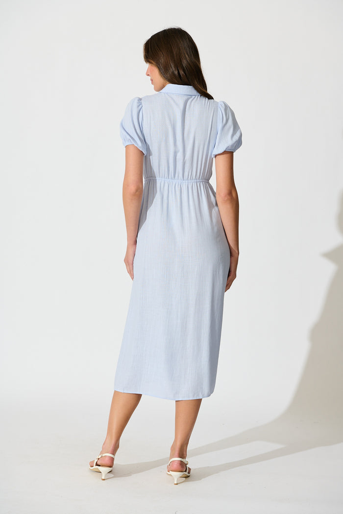 Lioda Midi Shirt Dress in Light Blue Linen Blend back