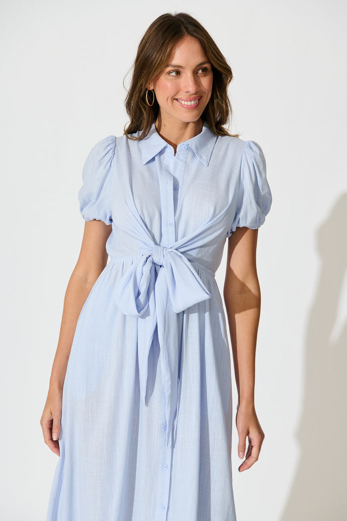 Lioda Midi Shirt Dress in Light Blue Linen Blend