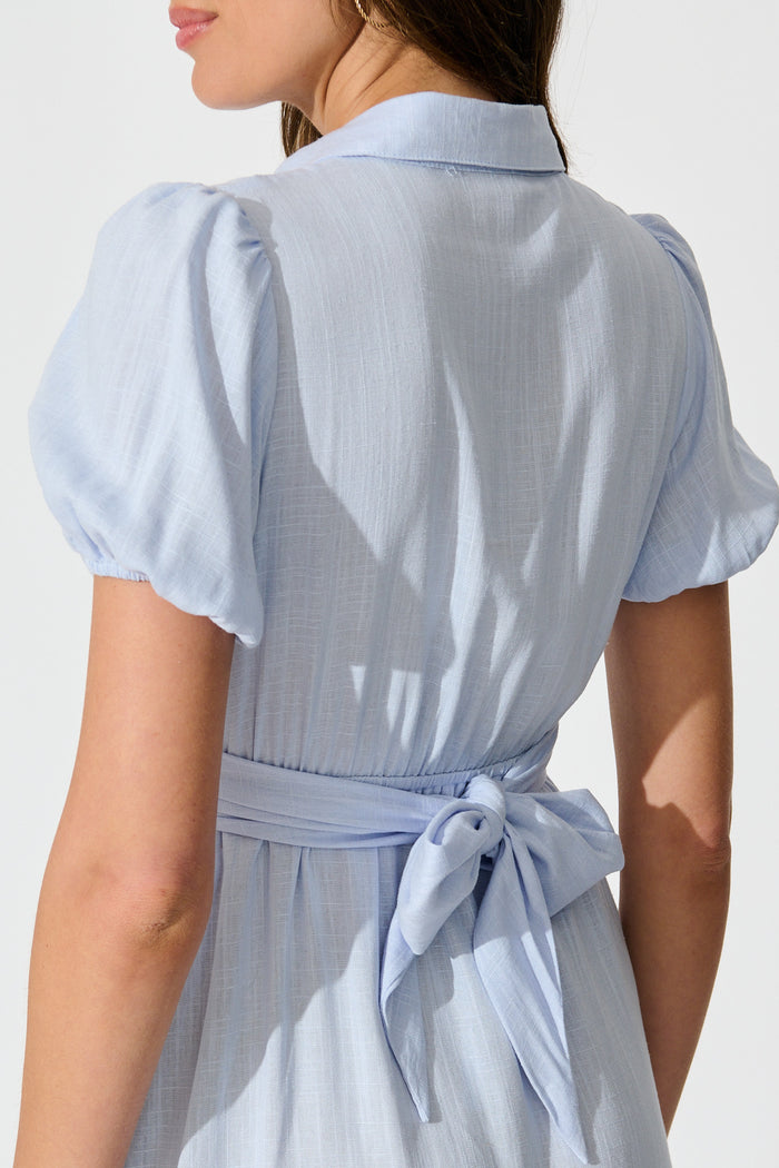 light blue midi shirt dress Lioda Midi Shirt Dress in Light Blue Linen Blend