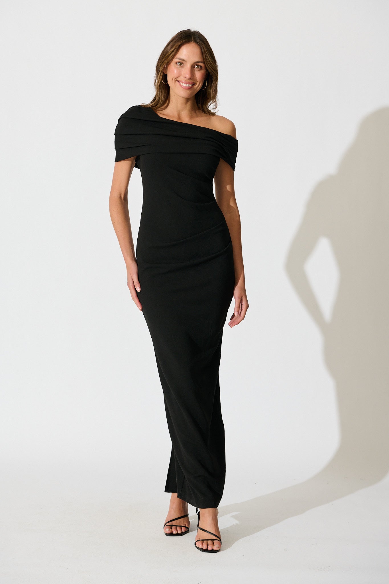Mazari One Shoulder Maxi Dress in Black full length