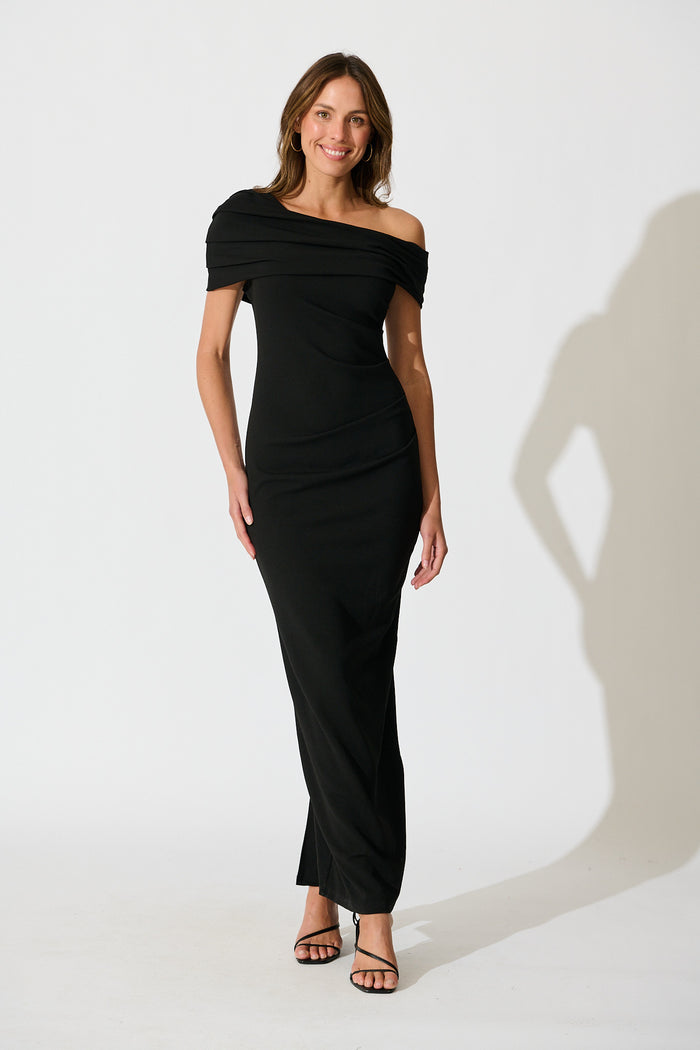 Mazari One Shoulder Maxi Dress in Black full length