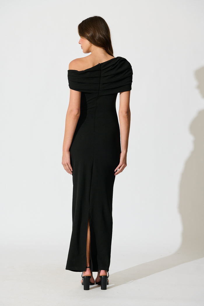 Mazari One Shoulder Maxi Dress in Black back