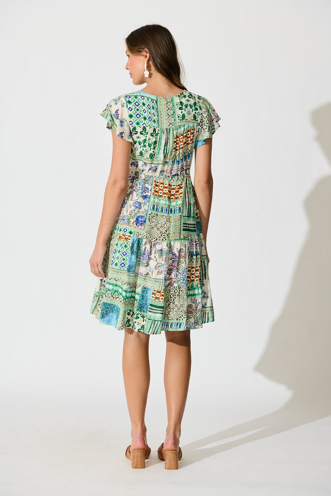 Allyza Dress in Green Multi Patchwork Print back