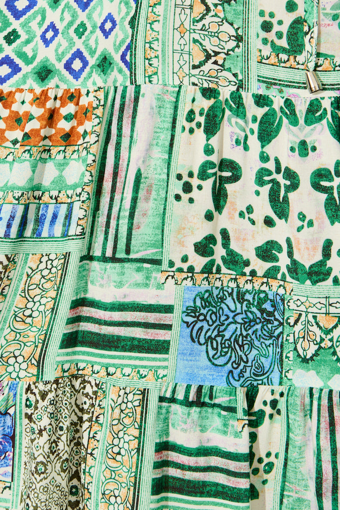 Allyza Dress in Green Multi Patchwork Print fabric