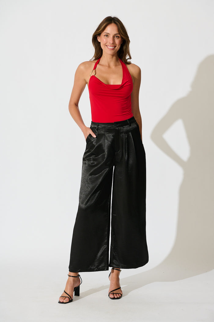 Satin Muse Pant in Black full length