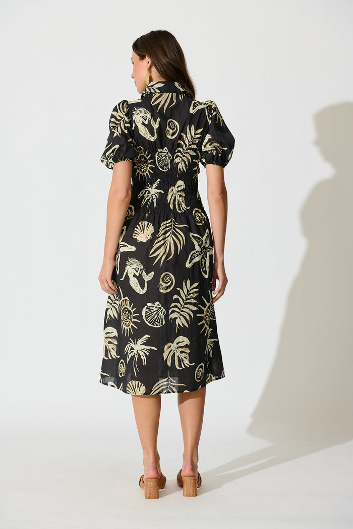 Andra Maxi Shirt Dress in Black and White Sea Shell Cotton back