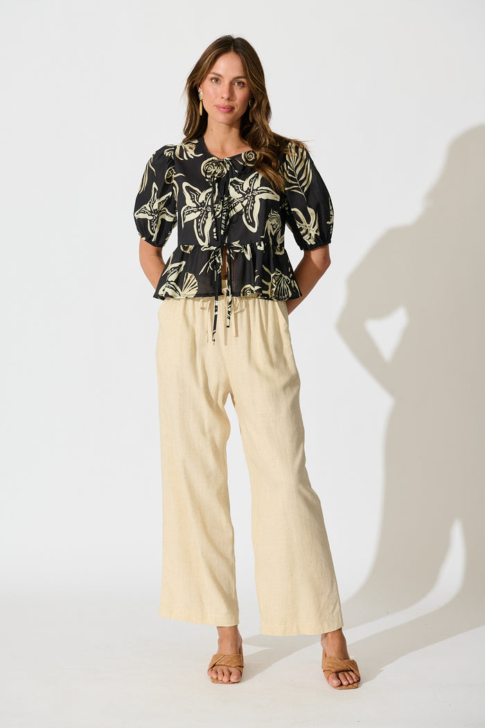 Elsbeth Tie Front Top Black and White Sea Shell Cotton full length