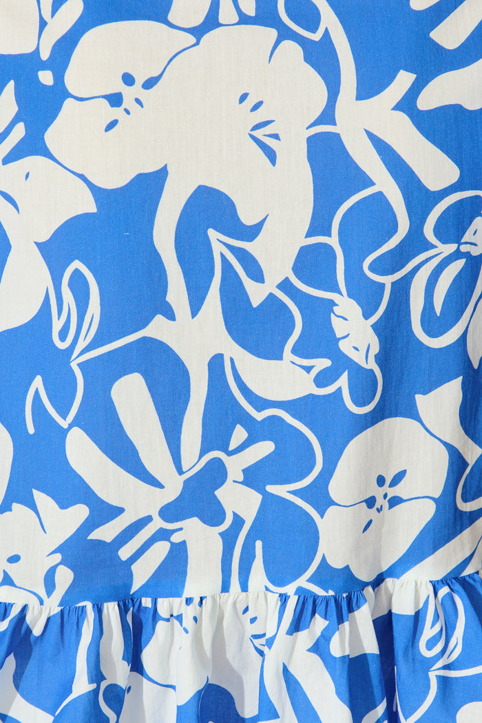 Elsbeth Tie Front Top in Blue and White Floral Cotton fabric