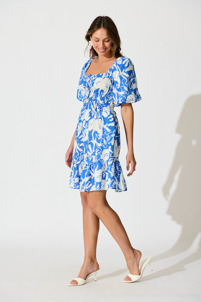 Andretta Dress in Blue and White Floral Cotton side