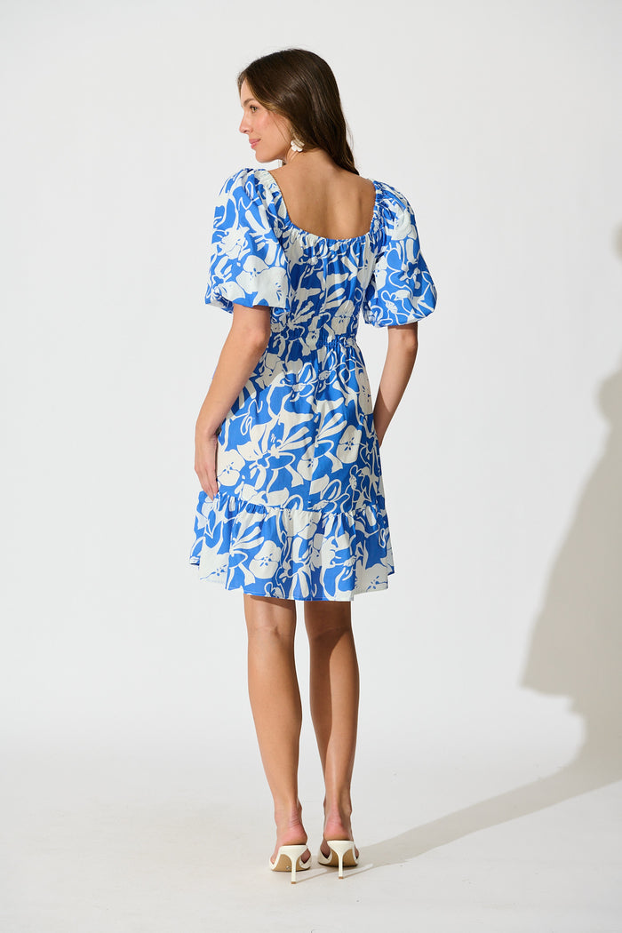 Andretta Dress in Blue and White Floral Cotton back