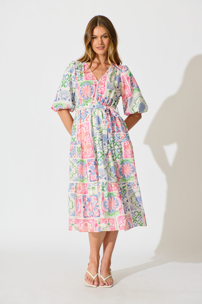 Onda Dress in Multi Floral Conversational Print full length