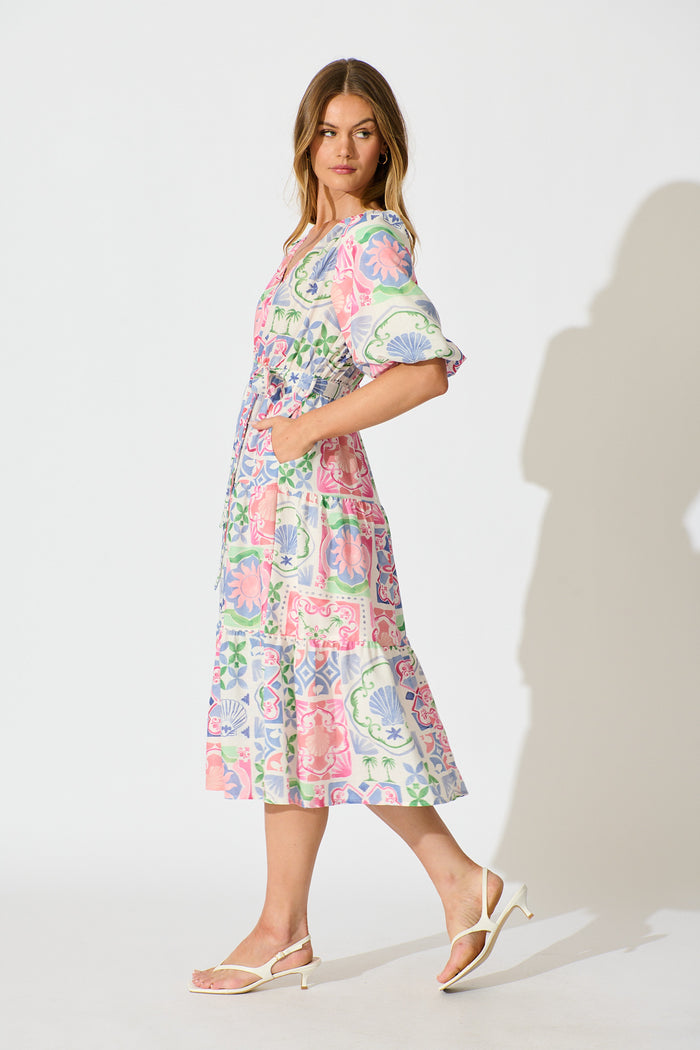 Onda Dress in Multi Floral Conversational Print side