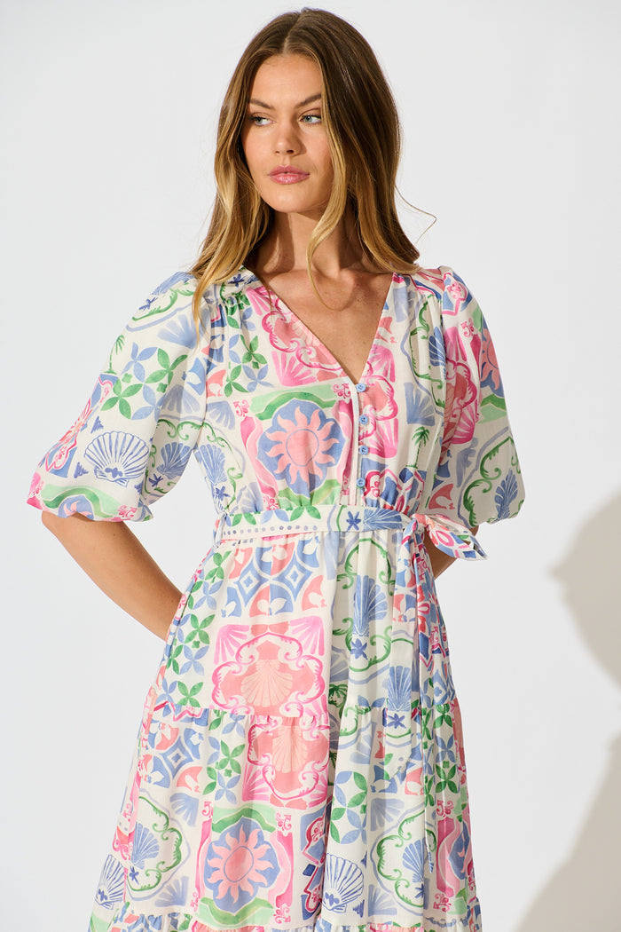 Onda Dress in Multi Floral Conversational Print front