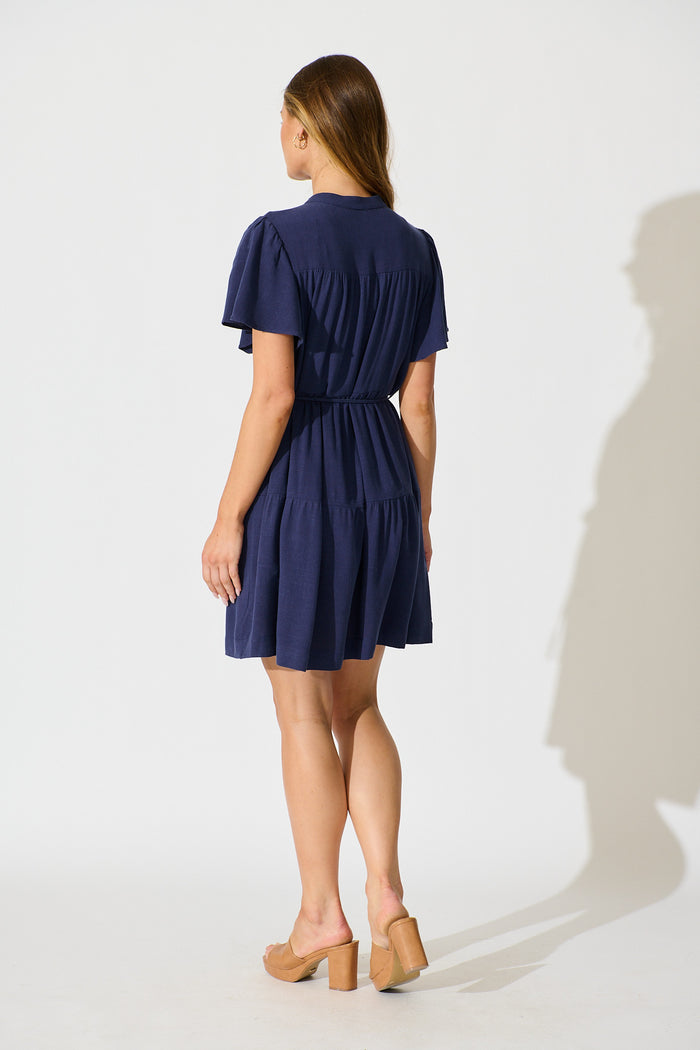 Rosemary Smock Dress in Navy Linen Blend back