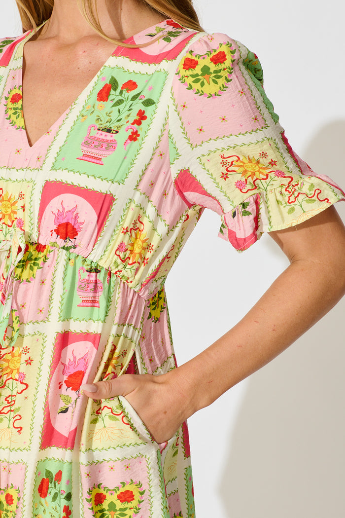 Onda Midi Dress in Multi Floral Conversational Print detail