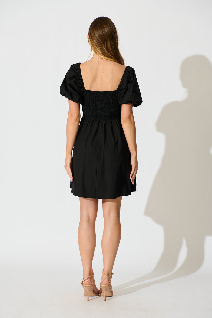 Maye Smock Dress in Black Cotton back