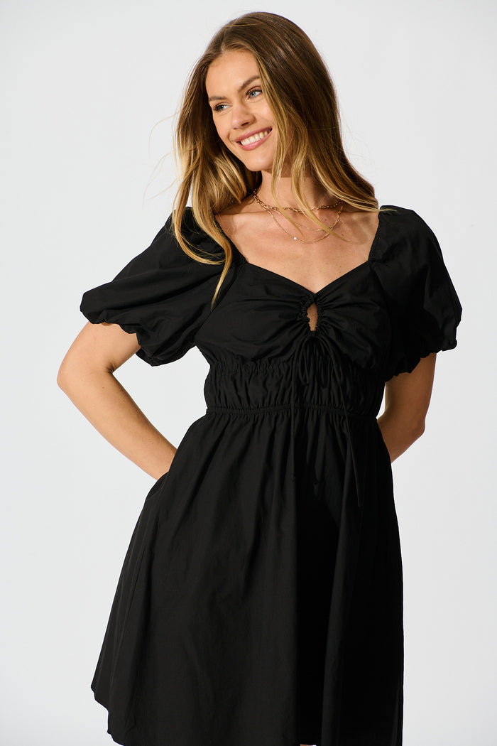Maye Smock Dress in Black Cotton front