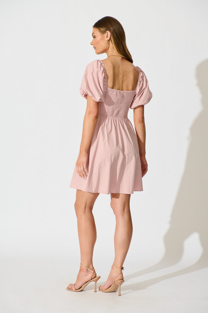 Maye Smock Dress in Dusty Pink Cotton back