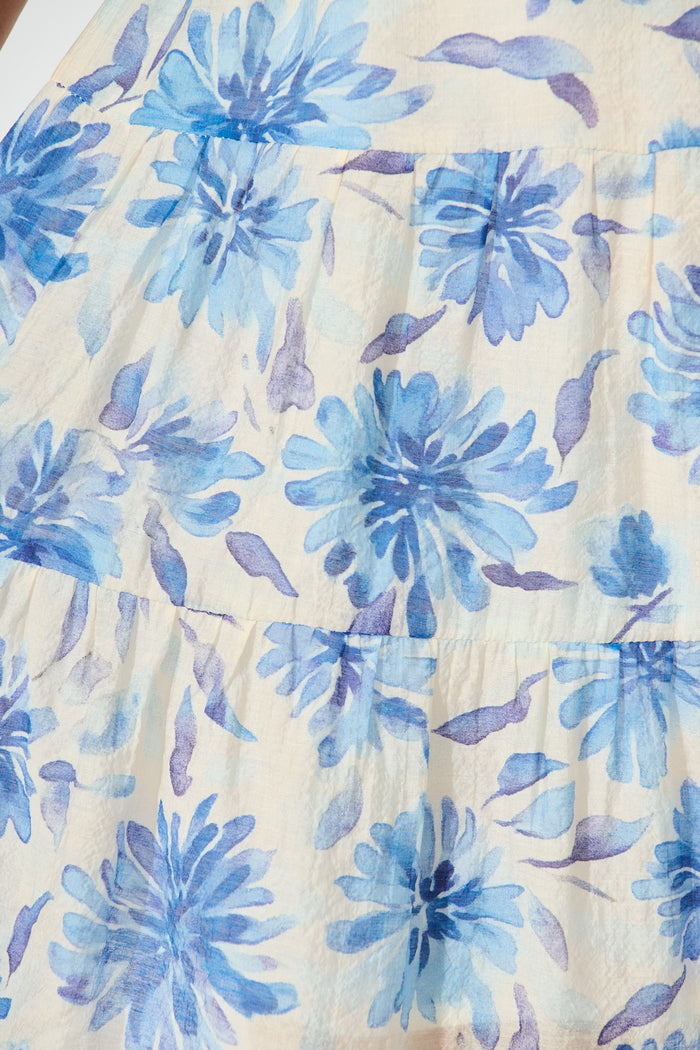 Anja Dress in Cream with Blue Floral fabric