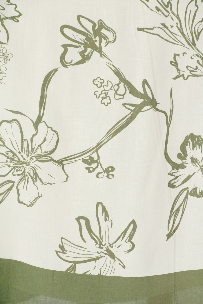 Harlan Maxi Sundress in Cream with Green Floral Linen blend fabric