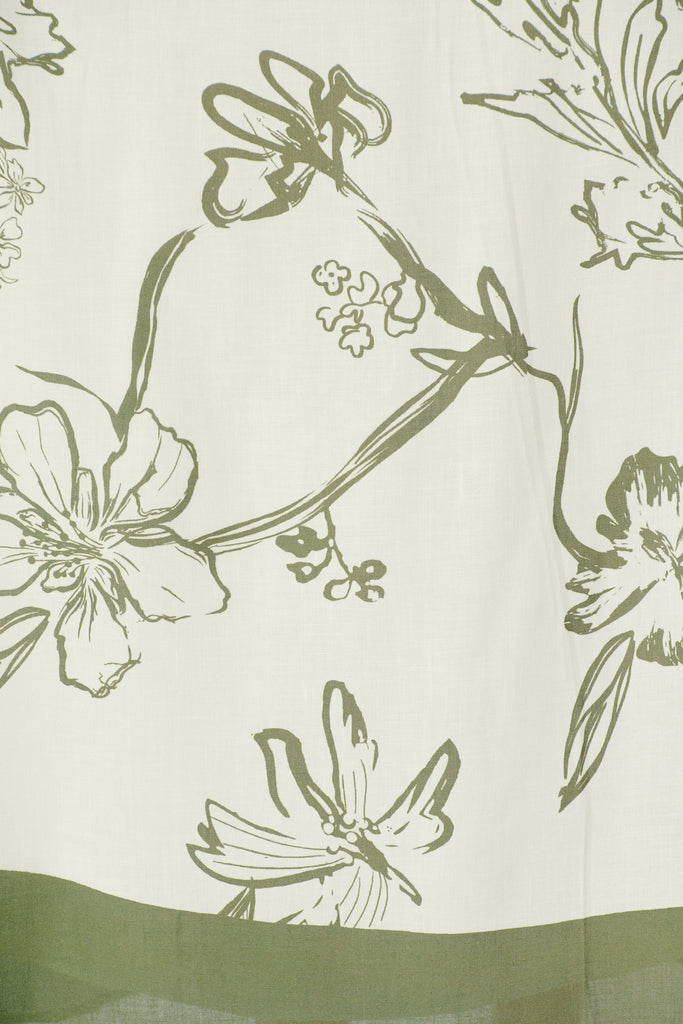 Harlan Maxi Sundress in Cream with Green Floral Linen blend fabric